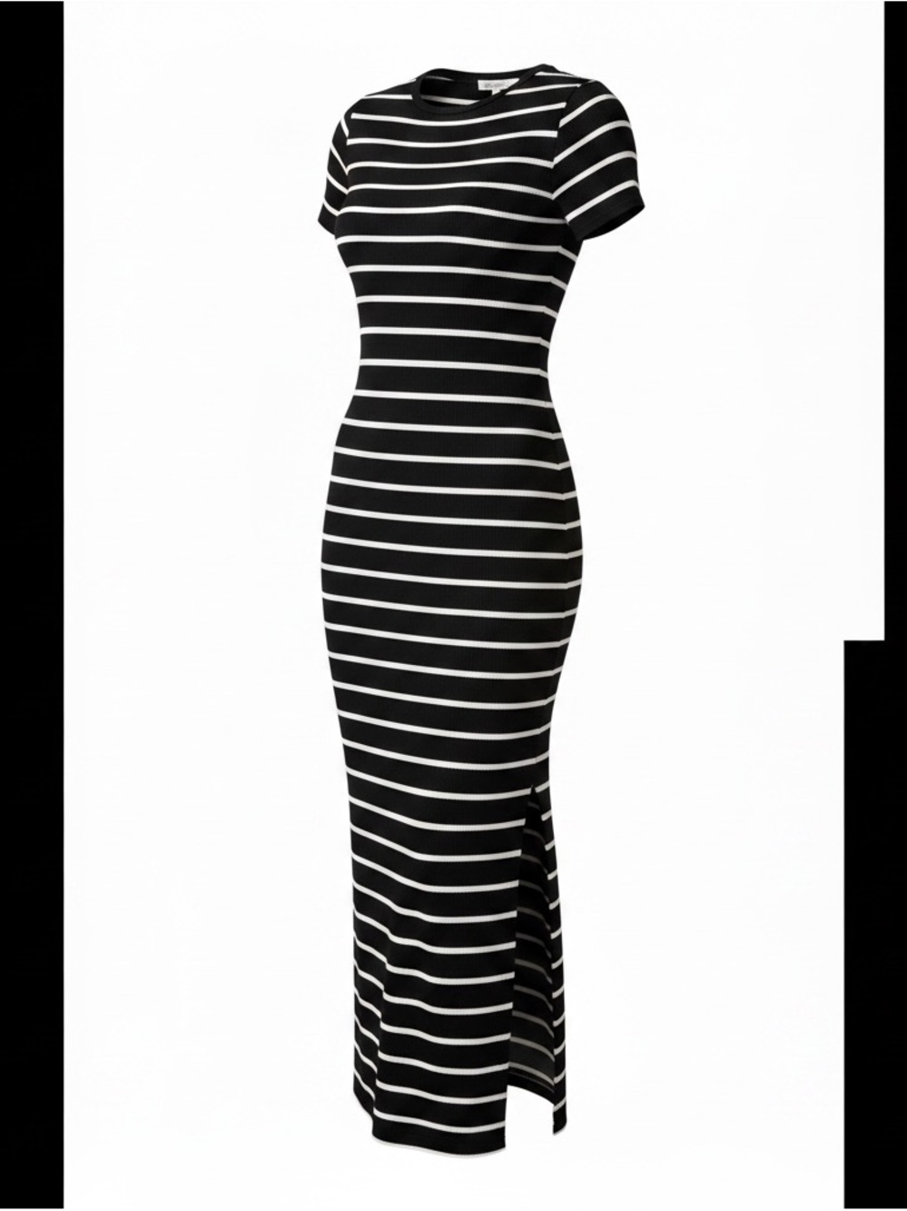 Black and White Striped Short-Sleeve Maxi Dress